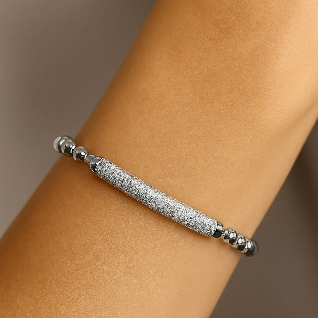 Silver Glow Beaded Bangle - PEACORA