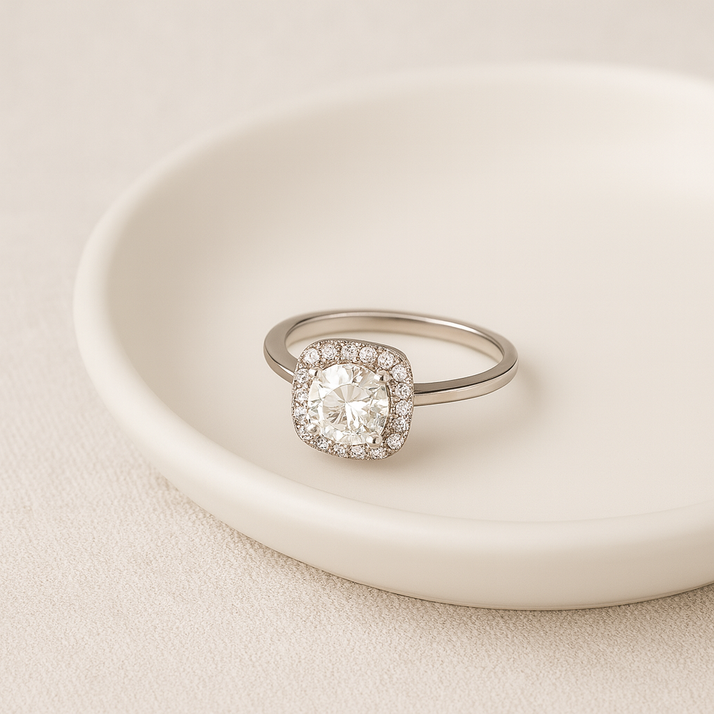 Cushion Halo Classic Moissanite Ring - PEACORA