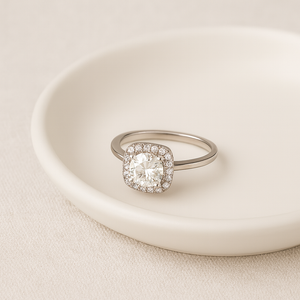 Cushion Halo Classic Moissanite Ring - PEACORA