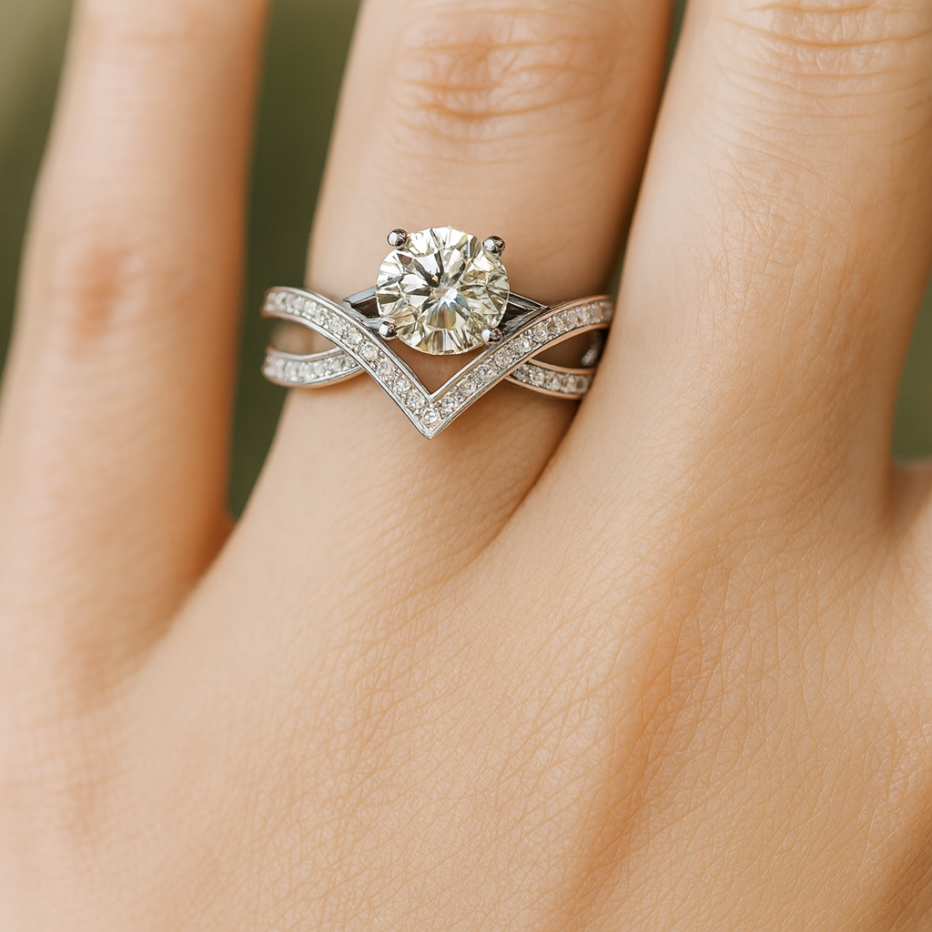 V-Shaped Solitaire Moissanite Ring - PEACORA