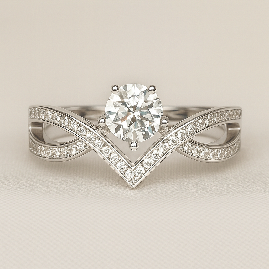 V-Shaped Solitaire Moissanite Ring - PEACORA