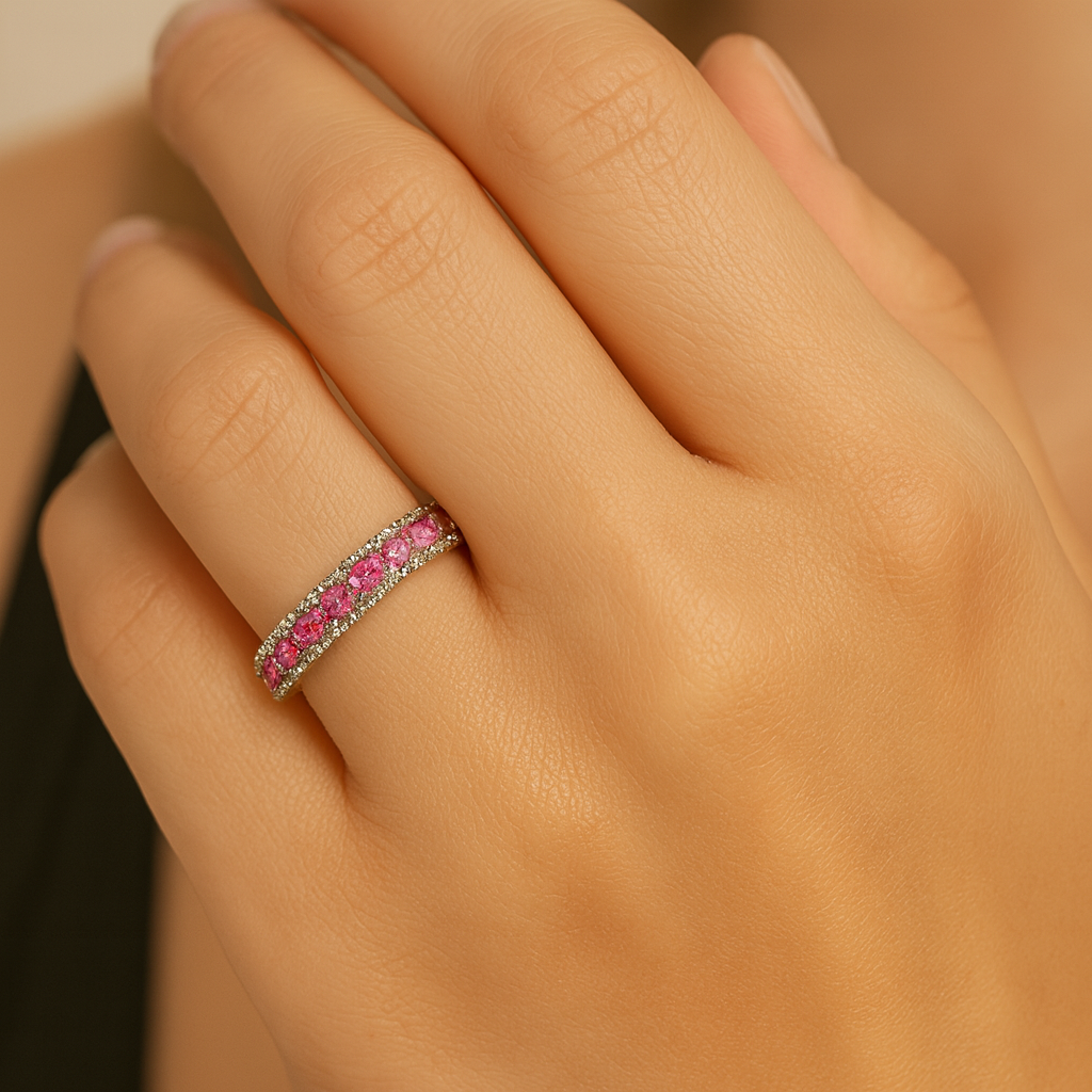 Pink Eternity Pave Band Ring - PEACORA