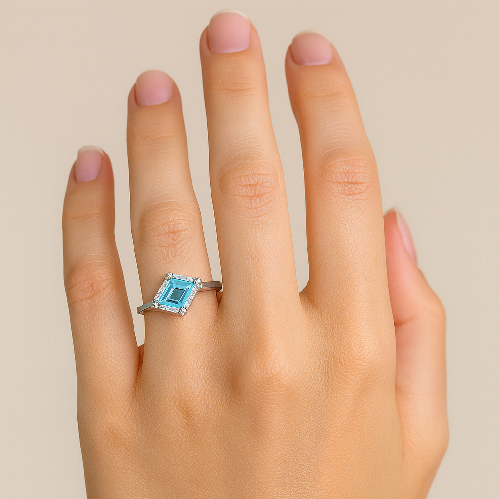 Aquamarine Princess Cut Ring - PEACORA
