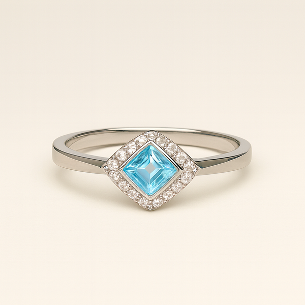 Aquamarine Princess Cut Ring - PEACORA