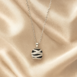 Black Silver Crystal Pendant Necklace - PEACORA