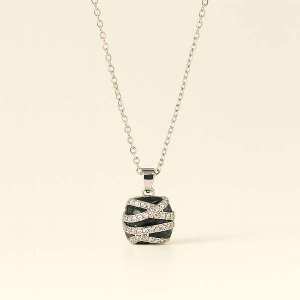 Black Silver Crystal Pendant Necklace - PEACORA