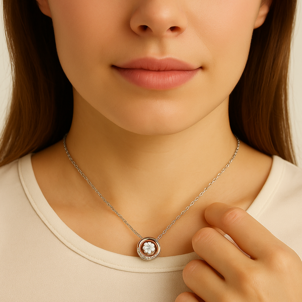 Two-Tone Circle Moissanite Pendant Necklace - PEACORA