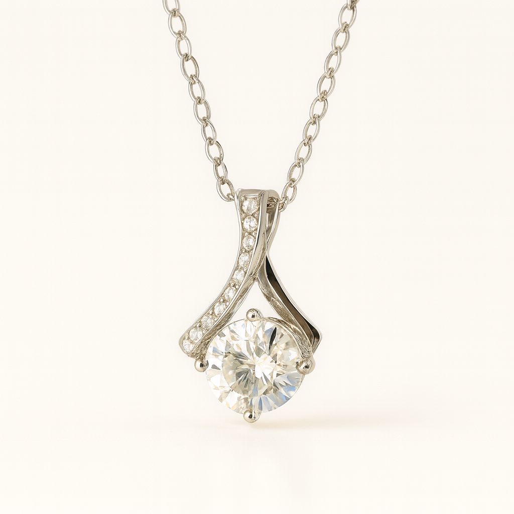 Silver Moissanite Wave Pendant Necklace - PEACORA