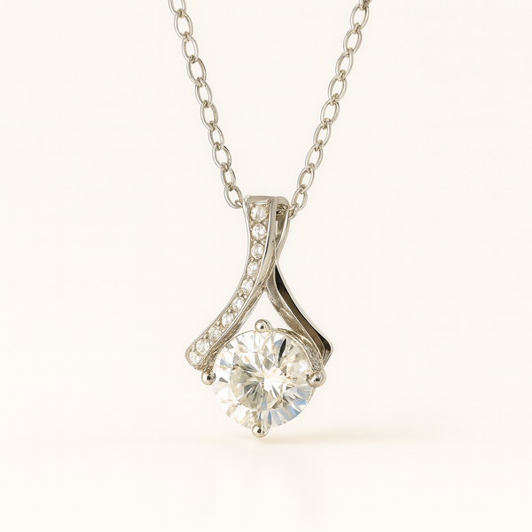 Silver Moissanite Wave Pendant Necklace - PEACORA