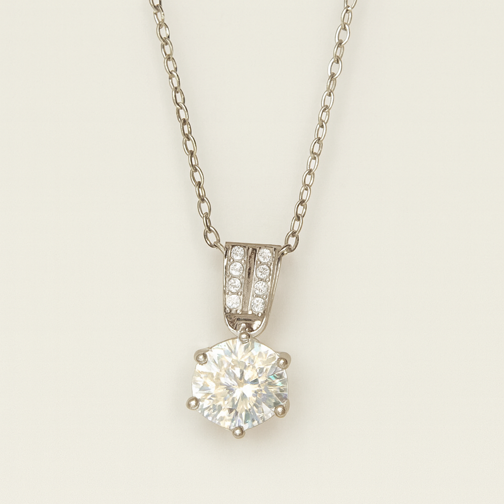 Classic Solitaire Moissanite Pendant Necklace - PEACORA