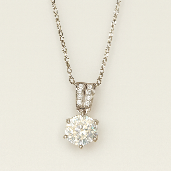 Classic Solitaire Moissanite Pendant Necklace - PEACORA