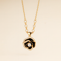 Rose Gold Black Rose Pendant Necklace - PEACORA