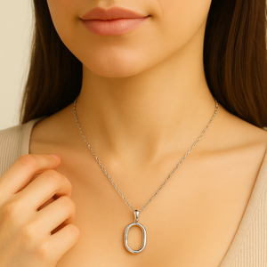 Silver Open Oval Pendant Necklace - PEACORA