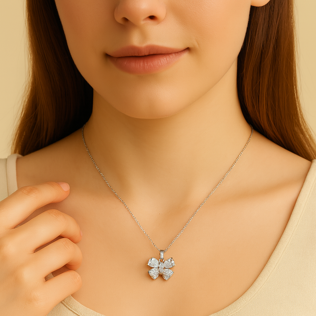 Silver Crystal Butterfly Pendant Necklace - PEACORA