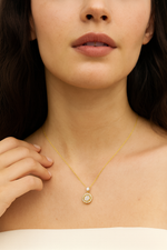 Load image into Gallery viewer, Golden Radiant Halo Pendant Necklace - PEACORA

