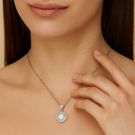 Load image into Gallery viewer, Silver Radiant Halo Pendant Necklace - PEACORA
