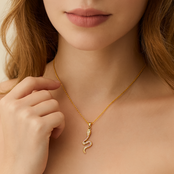 Golden Snake Crystal Pendant Necklace - PEACORA