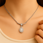 Load image into Gallery viewer, Silver Oval Drop Pendant Necklace - PEACORA
