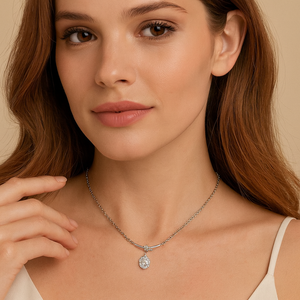 Silver Oval Drop Pendant Necklace - PEACORA