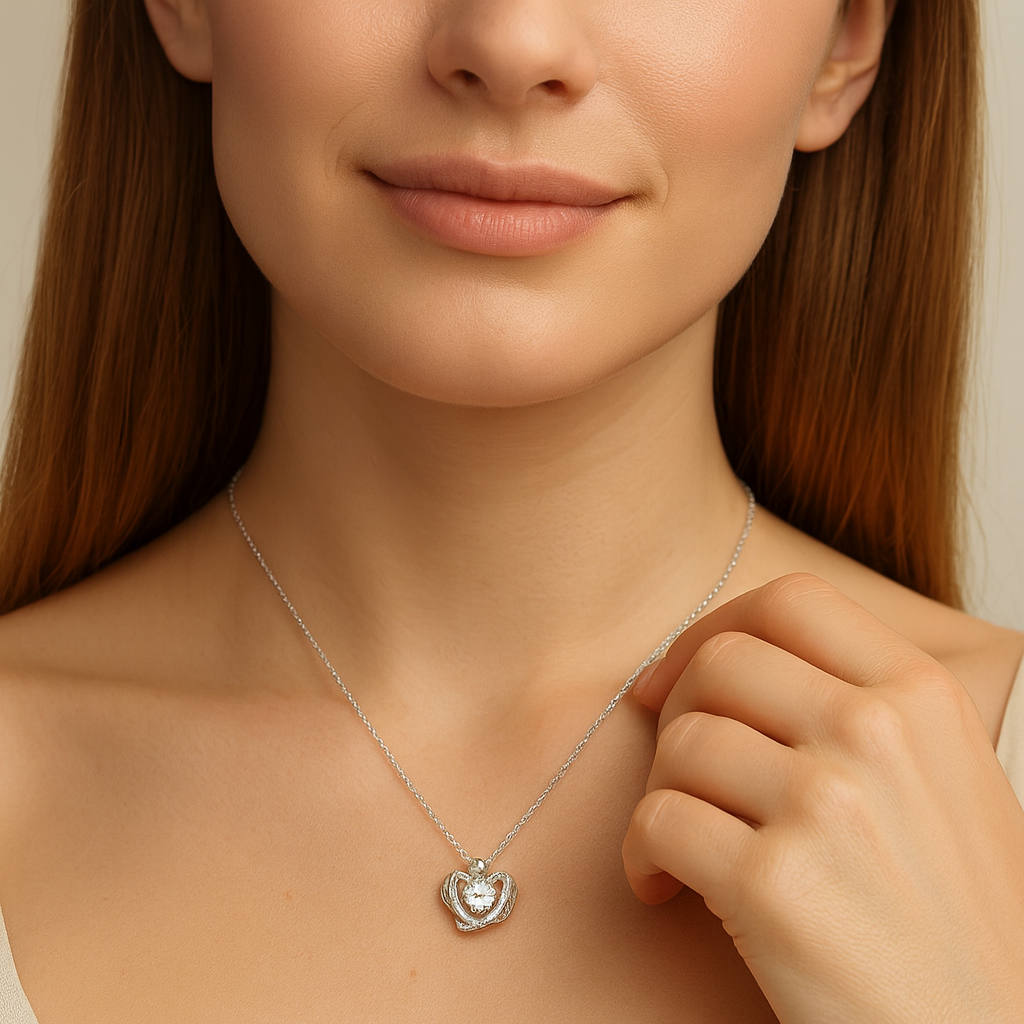 Floating Wings Embrace Pendant Necklace - PEACORA