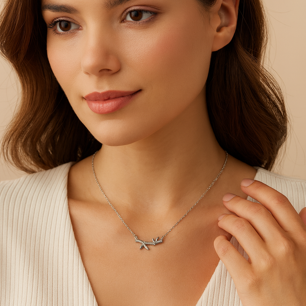 Silver Bamboo-Inspired Pendant Necklace - PEACORA