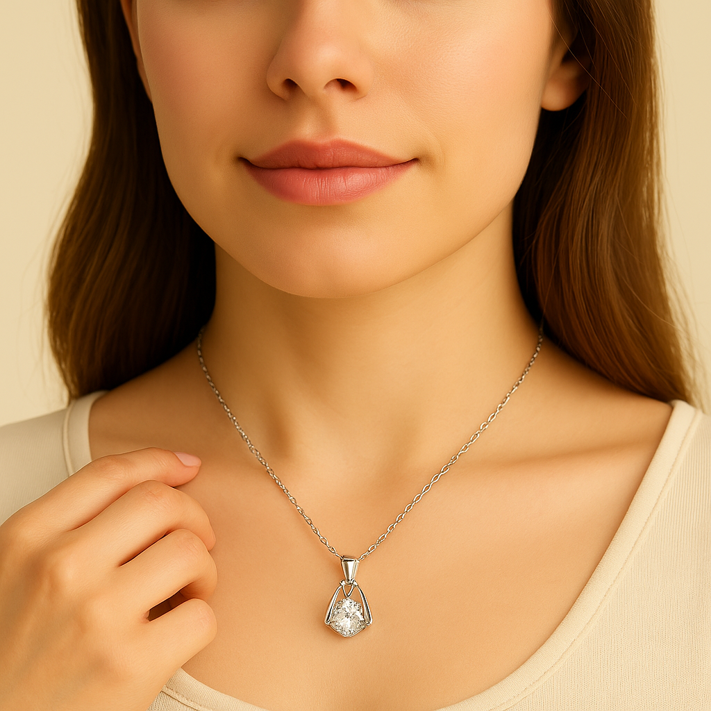 Silver Floating Crystal Pendant Necklace - PEACORA