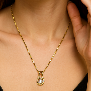 Golden Horseshoe Crystal Pendant Necklace - PEACORA