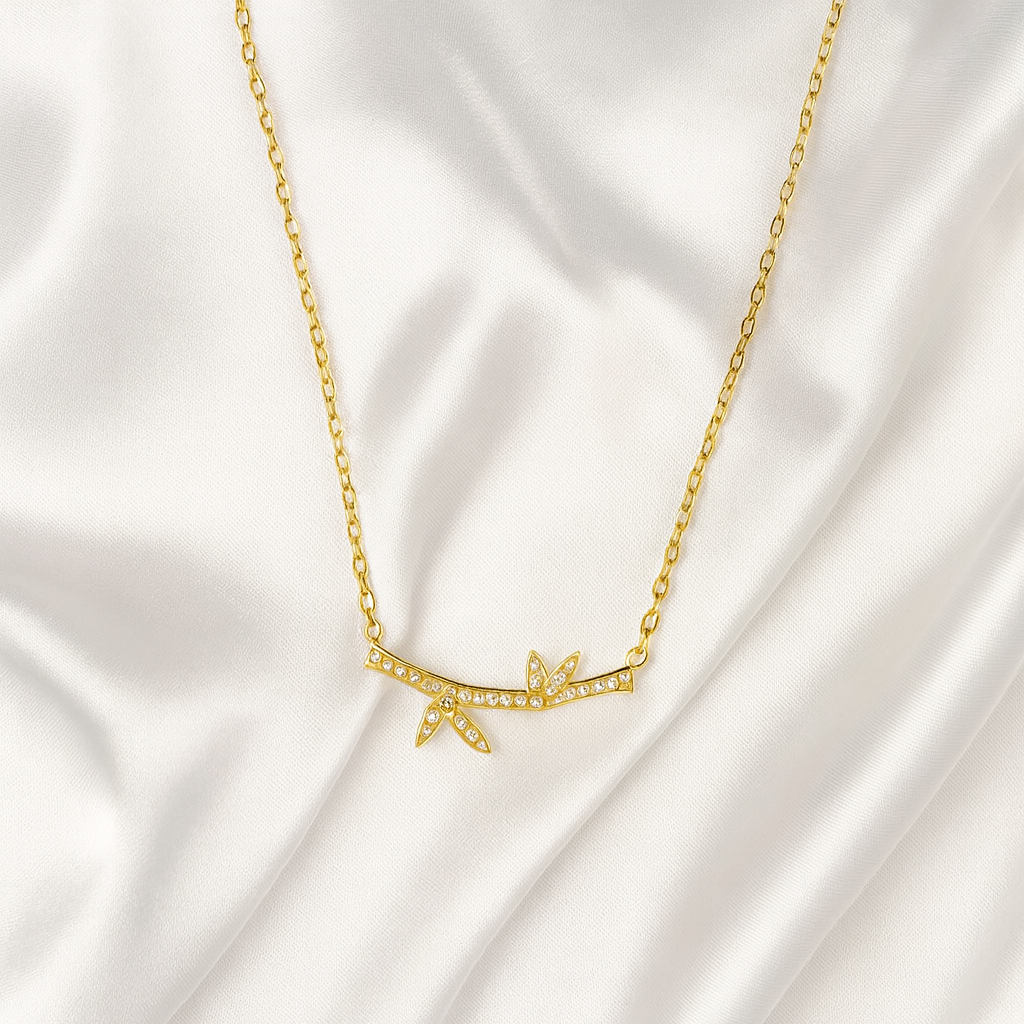 Golden Bamboo-Inspired Pendant Necklace - PEACORA