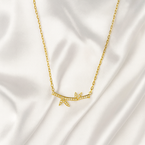 Golden Bamboo-Inspired Pendant Necklace - PEACORA