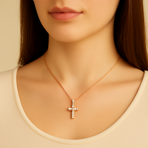 Rose Gold Vermeil Crystal Cross Necklace - PEACORA