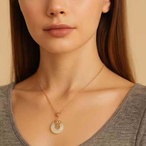 Lotus White Jade Rose Gold Vermeil Pendant Necklace - PEACORA
