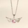 Silver Angel Wing Pink Crystal Necklace - PEACORA