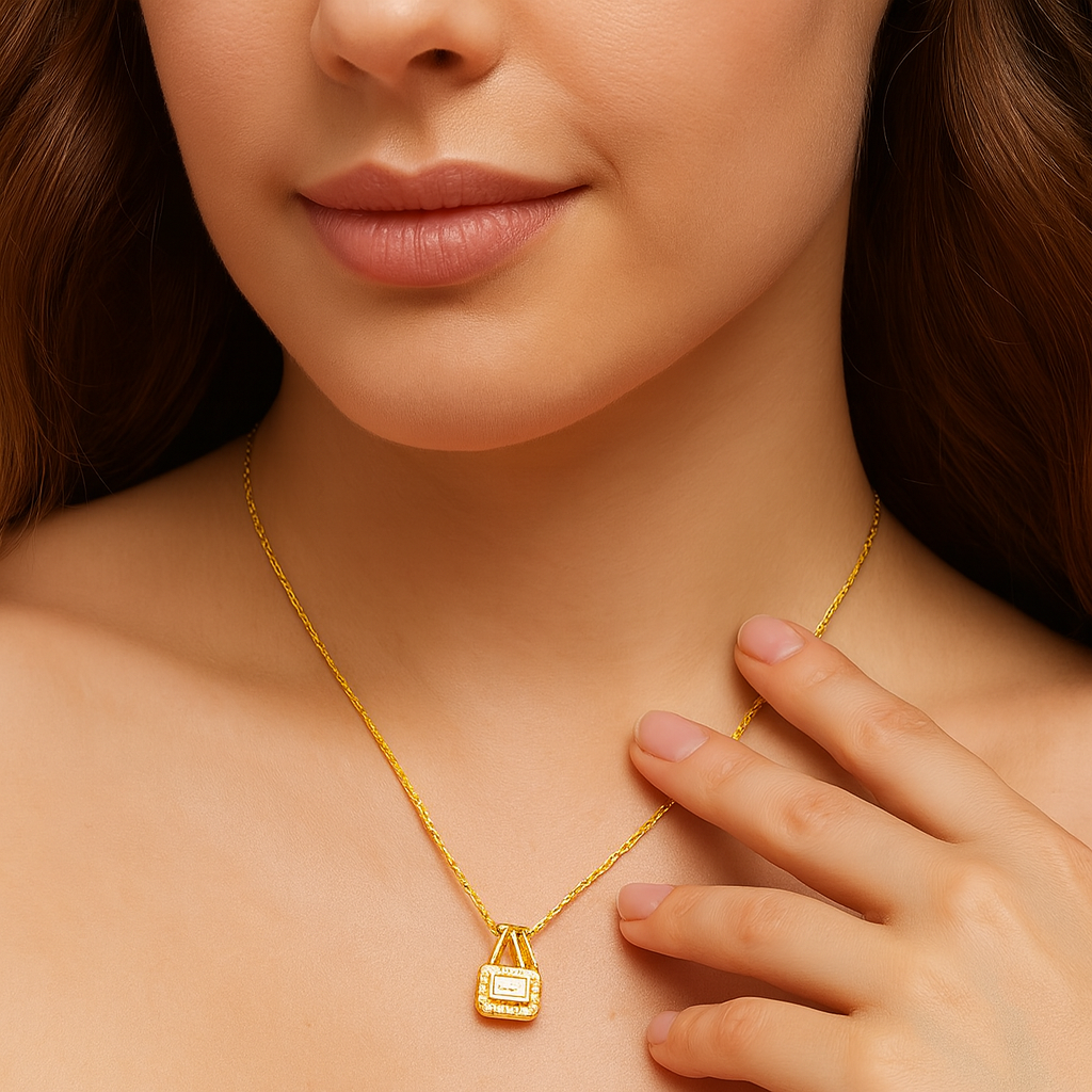 Golden Crystal Lock Pendant Necklace - PEACORA