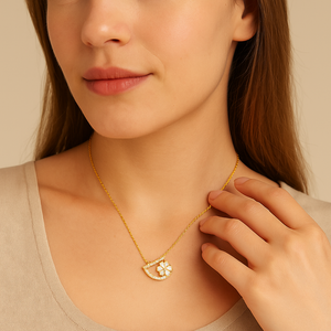 Golden Arc Floral Pendant Necklace - PEACORA