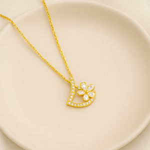 Golden Arc Floral Pendant Necklace - PEACORA