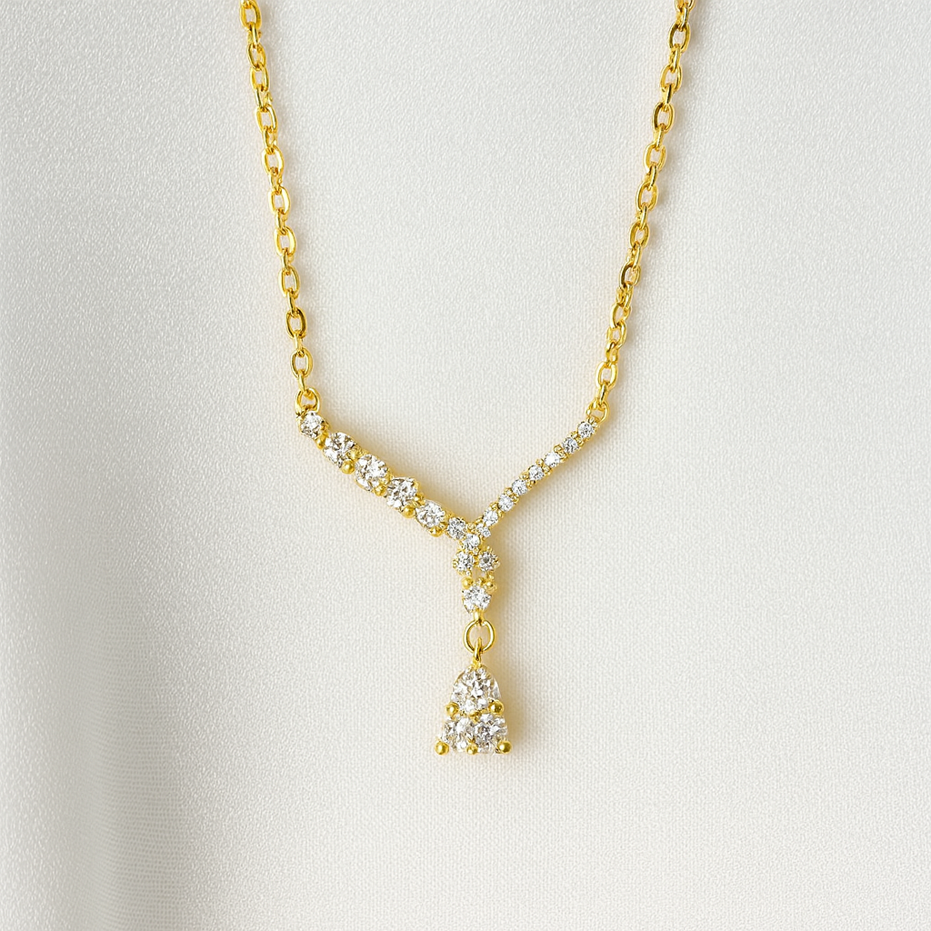 Golden Teardrop Crystal Pendant Necklace - PEACORA