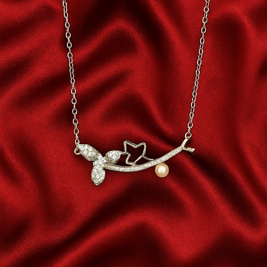 Silver Flower Pearl Necklace - PEACORA