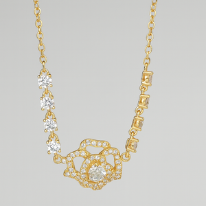 Radiant Rose Crystal Golden Necklace - PEACORA