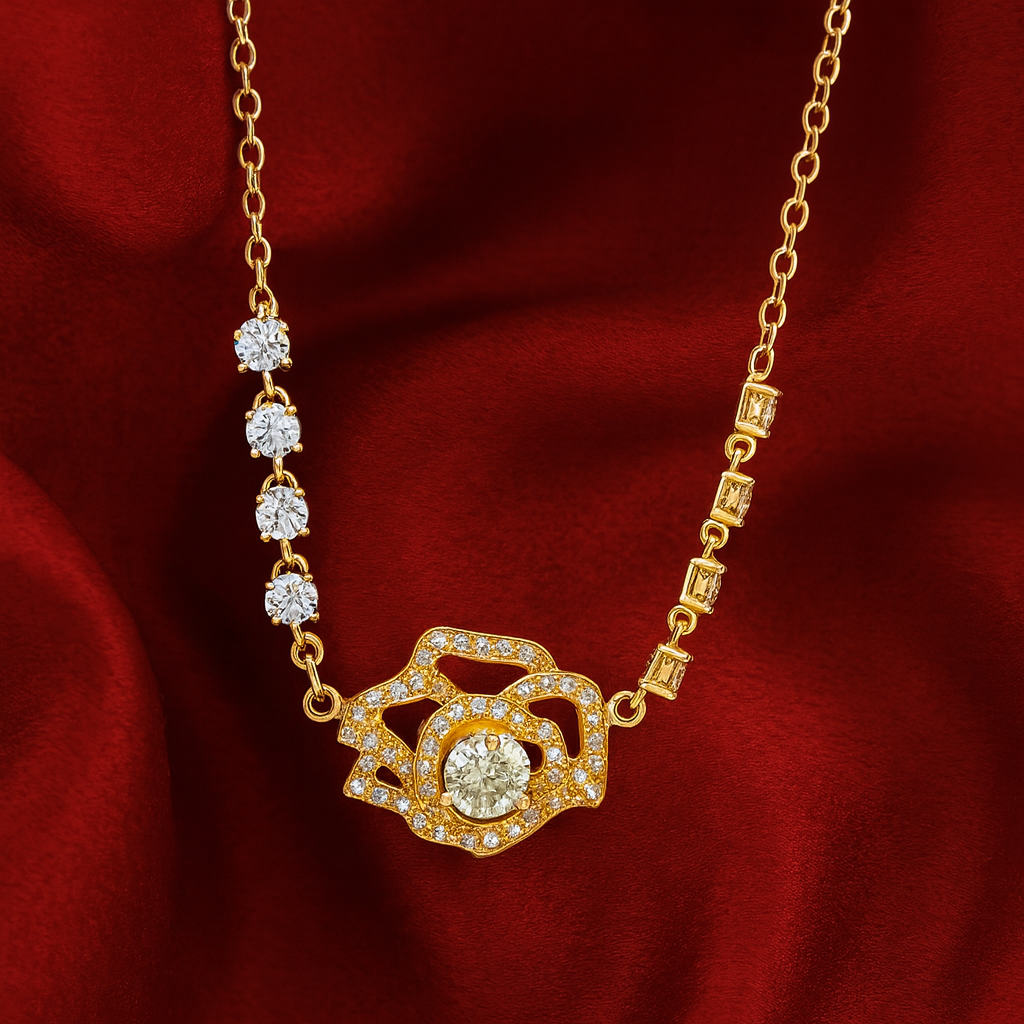 Radiant Rose Crystal Golden Necklace - PEACORA