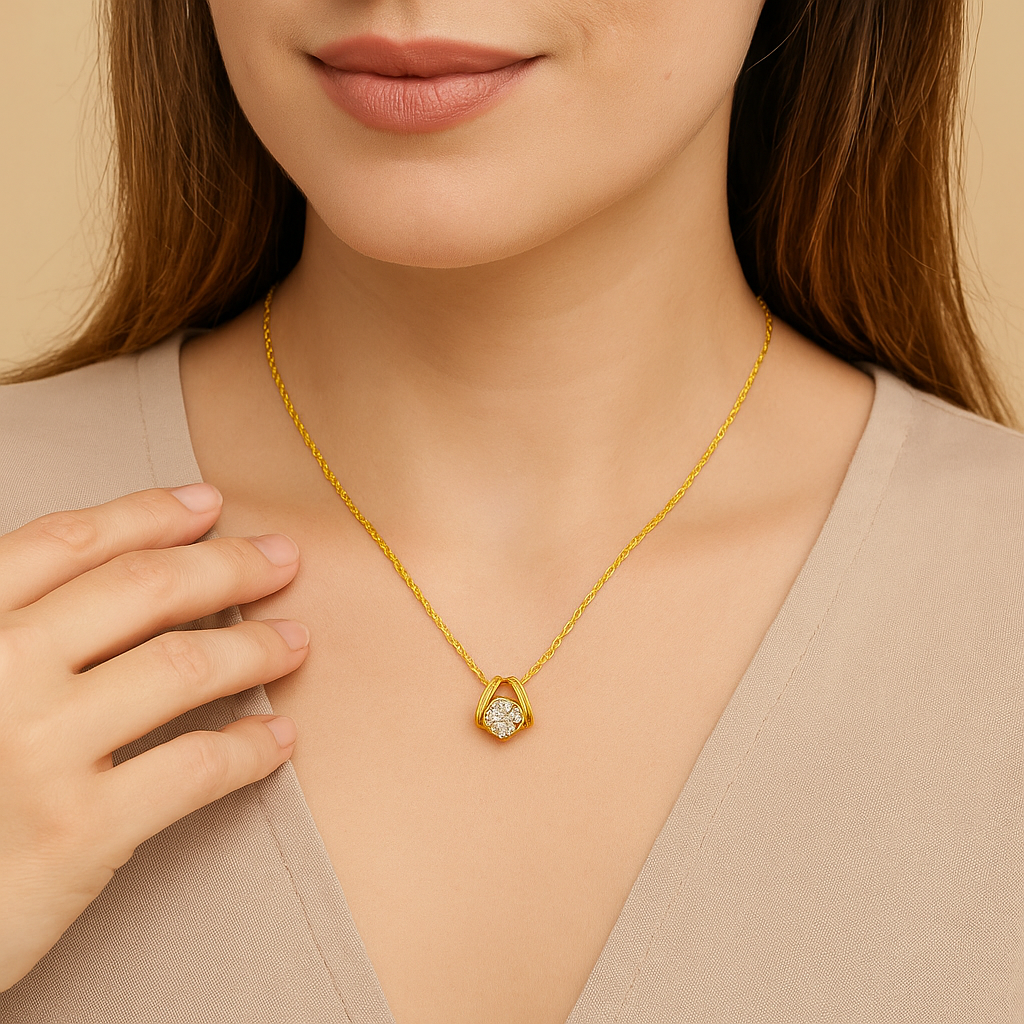 Golden Floating Crystal Pendant Necklace - PEACORA