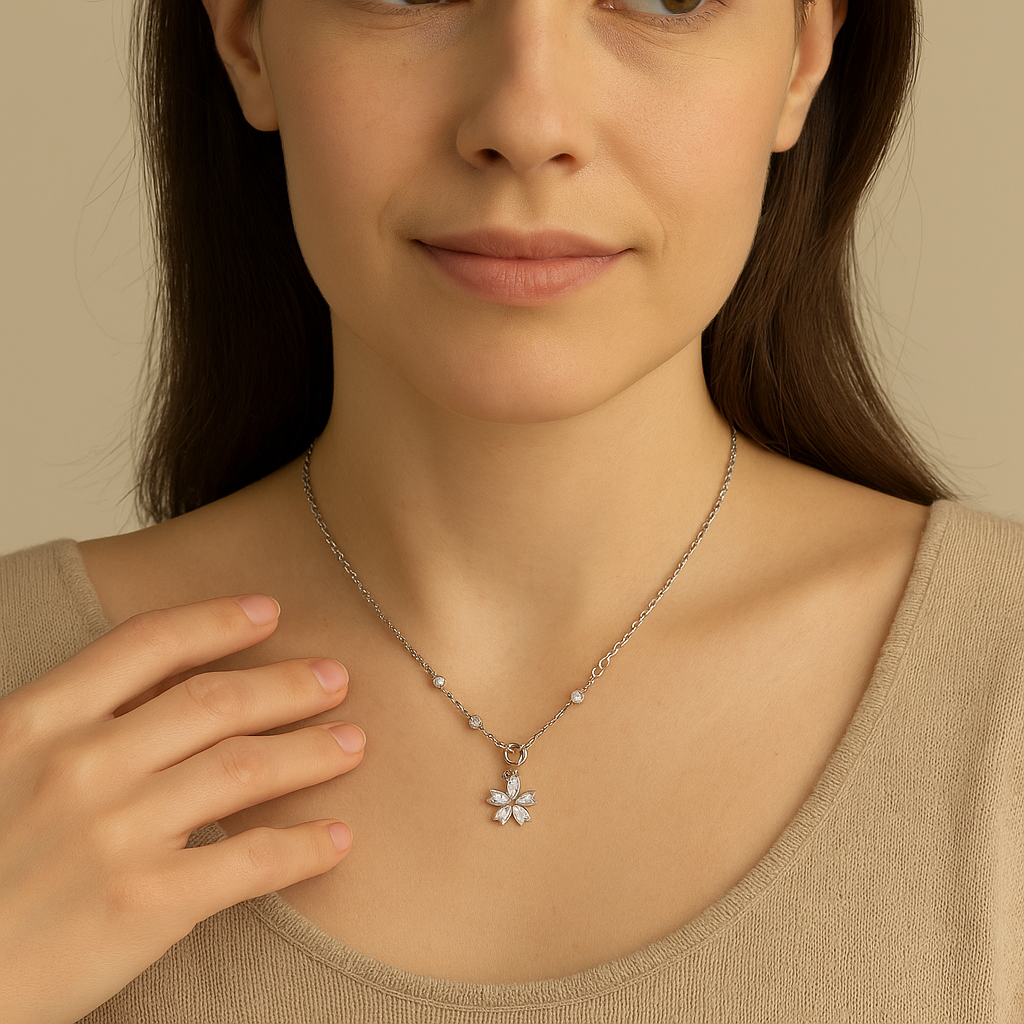Dainty Flower Drop Pendant Necklace - PEACORA