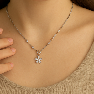 Dainty Flower Drop Pendant Necklace - PEACORA