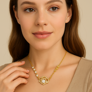 Radiant Rose Crystal Golden Necklace - PEACORA