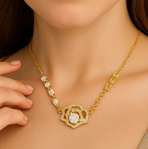 Radiant Rose Crystal Golden Necklace - PEACORA