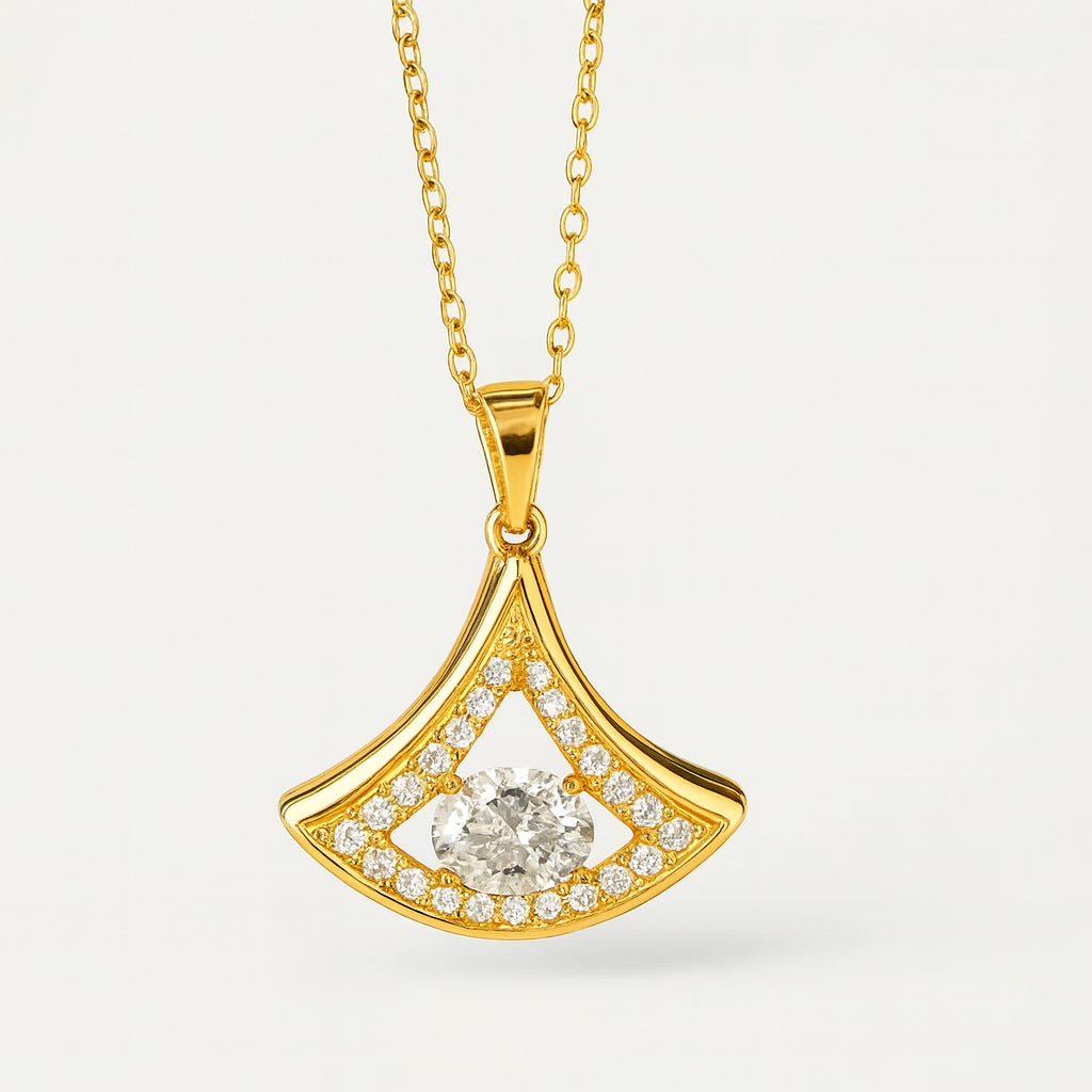 Modern Golden Triangle Crystal Pendant Necklace - PEACORA