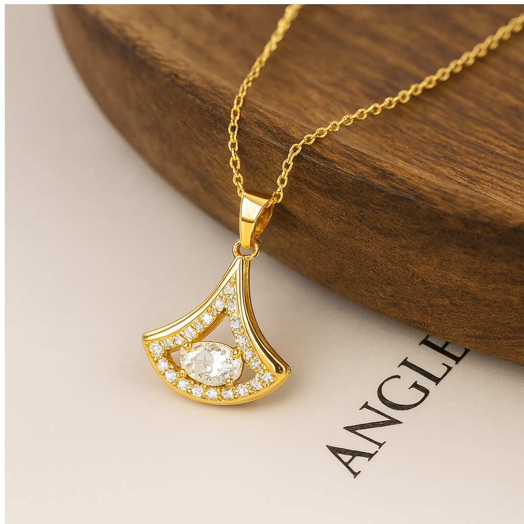 Modern Golden Triangle Crystal Pendant Necklace - PEACORA