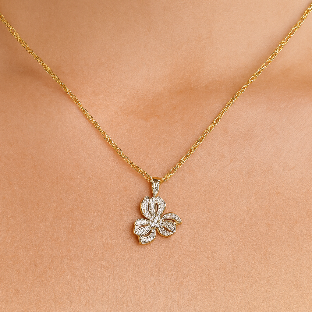 Golden Floral Crystal Pendant Necklace - PEACORA