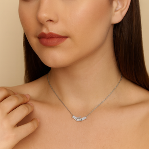 Silver Baguette Bamboo Crystal Pendant Necklace - PEACORA