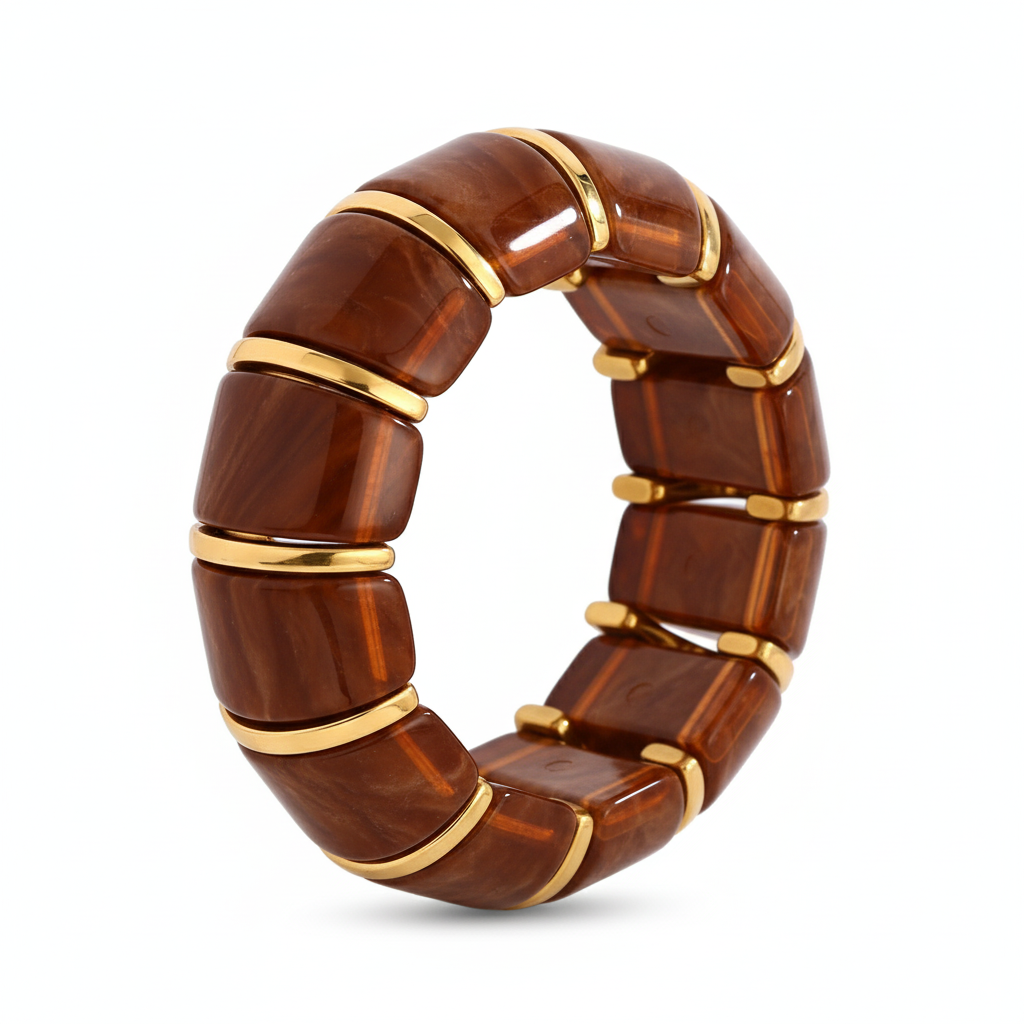 Chunky Resin-Style Stainless Steel Bangle – Tortoise Brown Finish - PEACORA