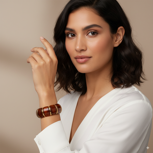 Chunky Resin-Style Stainless Steel Bangle – Tortoise Brown Finish - PEACORA